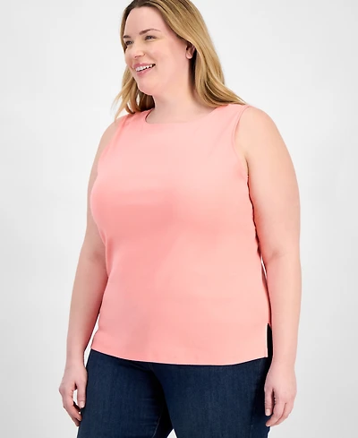 Style & Co Plus Boat-Neck Knit Tank Top, Exclusively at Macy's