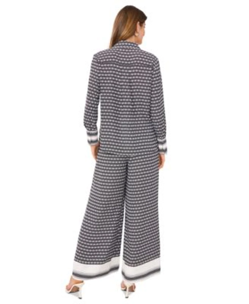 Vince Camuto Womens Printed Button Front Top Wide Leg Pants