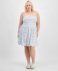 Derek Heart Trendy Plus Smocked Floral Bubble-Hem Dress