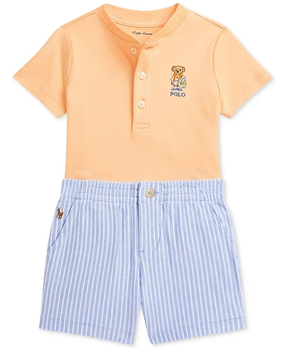Polo Ralph Lauren Baby Boys Bear Henley Shirt & Mesh Short Set