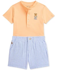 Polo Ralph Lauren Baby Boys Bear Henley Shirt & Mesh Short Set
