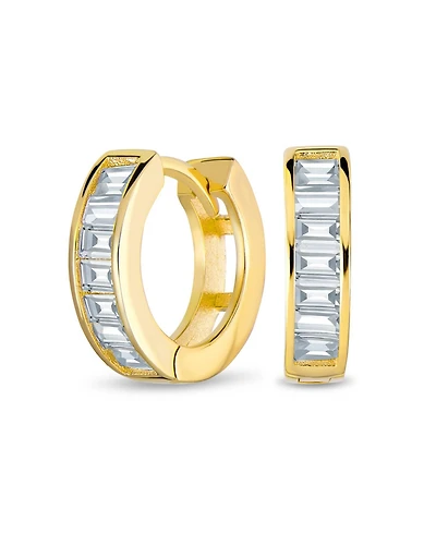 Bling Jewelry Baguette Cut Cz Huggie Hoop Earrings Sterling Silver