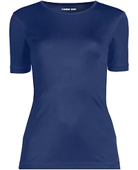 Lands' End Women's Silk Interlock Short Sleeve Crewneck Long Underwear Thermal Baselayer Top