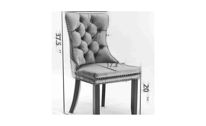Upholstered Dining Chairs Set of 2 – Velvet & Faux Leather with Button Tufting and Nailhead Trim