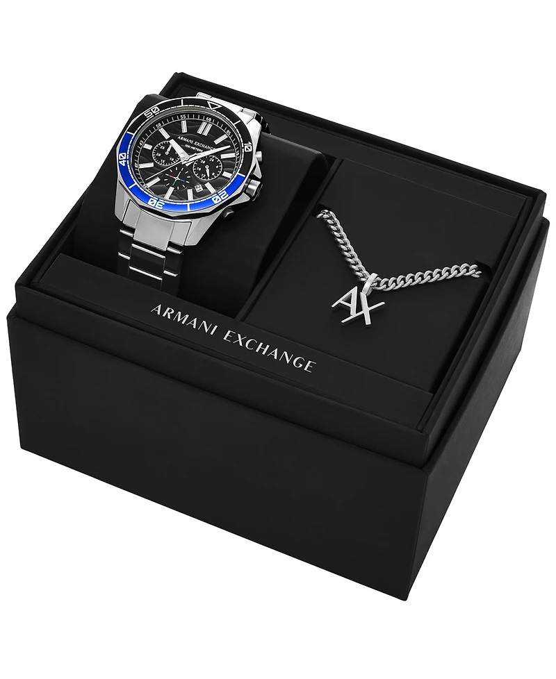 A|X Armani Exchange Men's Quartz Chronograph Silver Stainless-Steel Watch, 44mm