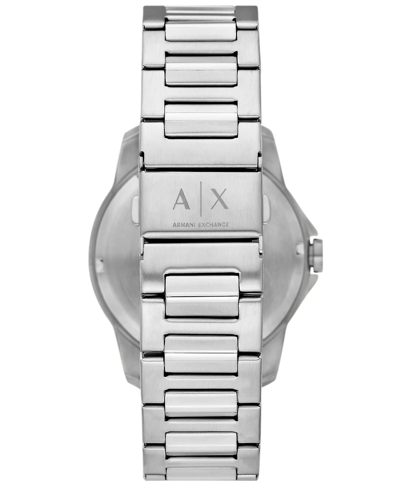 A|X Armani Exchange Men's Quartz Three-Hand Day-Date Silver Stainless-Steel Watch, 44mm