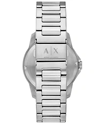 A|X Armani Exchange Men's Quartz Three-Hand Day-Date Silver Stainless-Steel Watch, 44mm