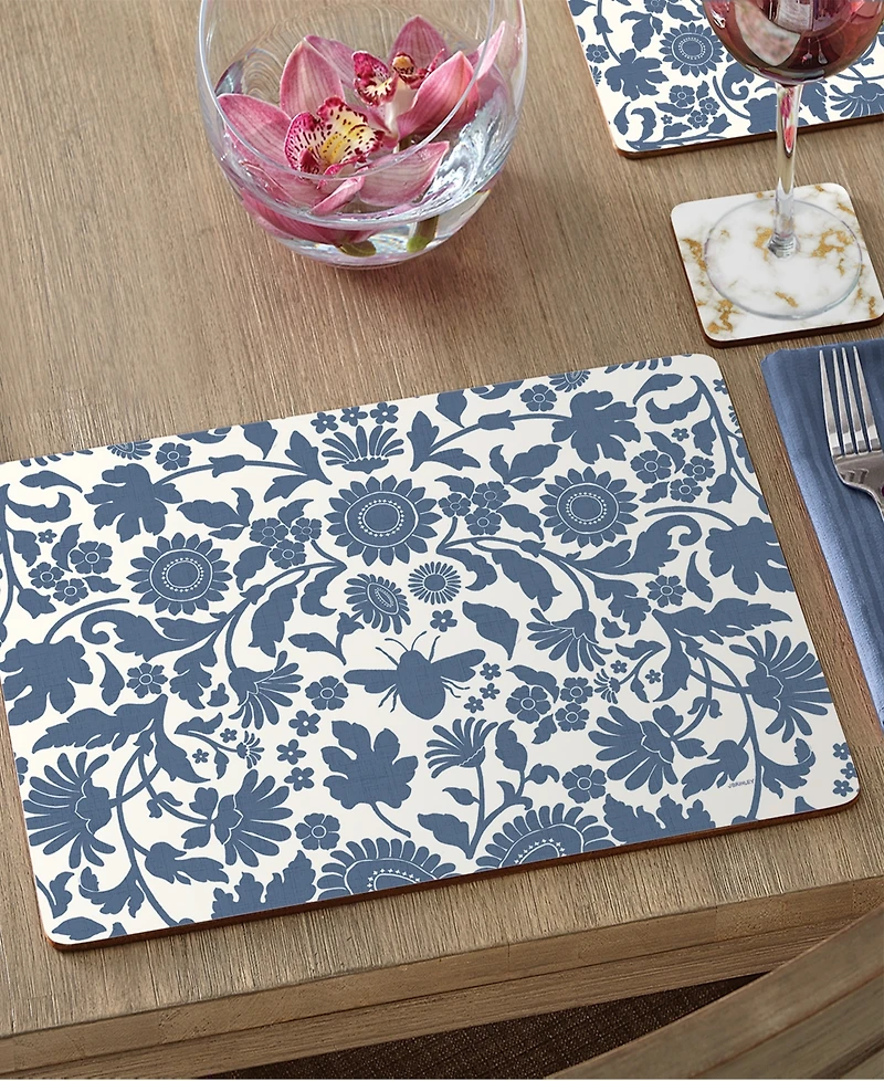 CounterArt Vintage Floral Hardboard Cork Placemats, Set of 4