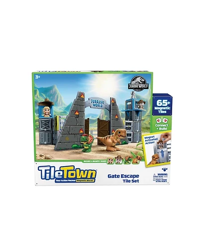 Tile Town Jurassic World Dino Escape Magnetic Tiles Playset, 69 Piece