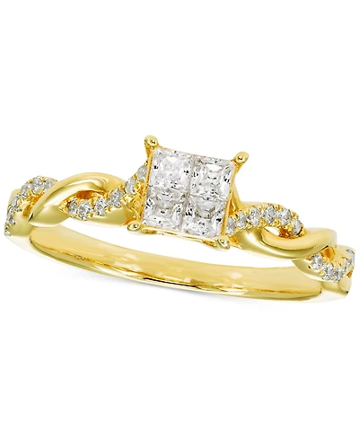 Diamond Princess Quad Cluster Twist Shank Engagement Ring (1/2 ct. t.w.) in 14k Gold