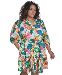 Jessica Howard Plus Floral-Print Belted A-Line Dress