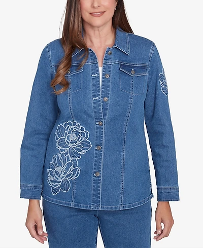 Alfred Dunner Petite Free Spirit Super Stretch Floral Denim Jacket
