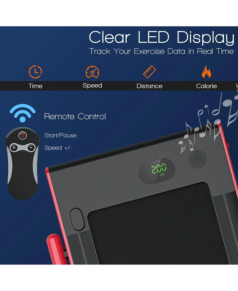 Kuyotq 2.25 Hp 2-in-1 Folding Walking Pad Treadmill with Remote Control and Led Display