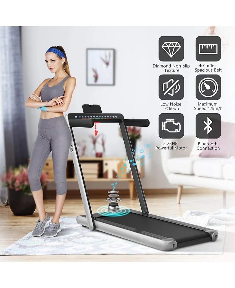 2.25 Hp 2-in-1 Folding Walking Pad Treadmill with Dual Display and App Control