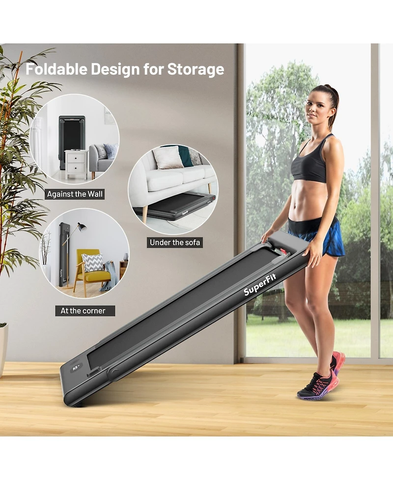 2.25 Hp 2-in-1 Folding Walking Pad Treadmill with Dual Display and App Control