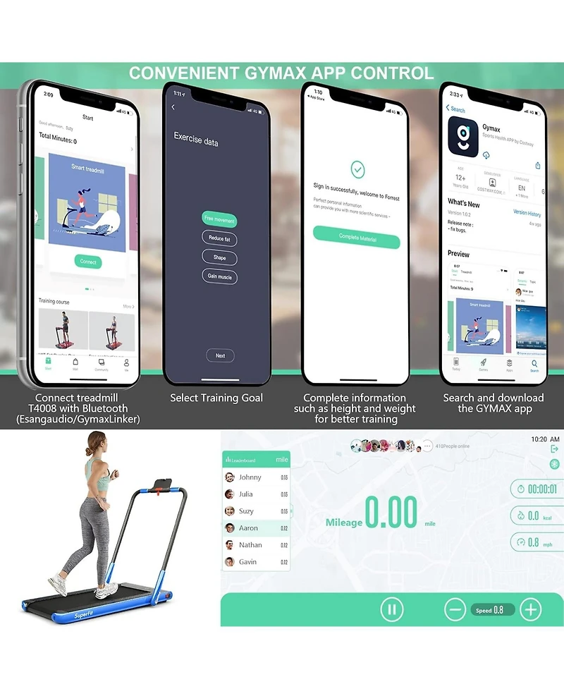 2.25 Hp 2-in-1 Folding Walking Pad Treadmill with Remote Control and Led Display