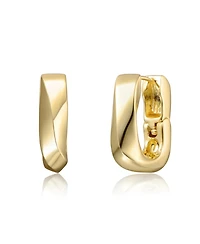 Geometric Rectangle Mini Hoop Earrings White Gold Plated or 14K