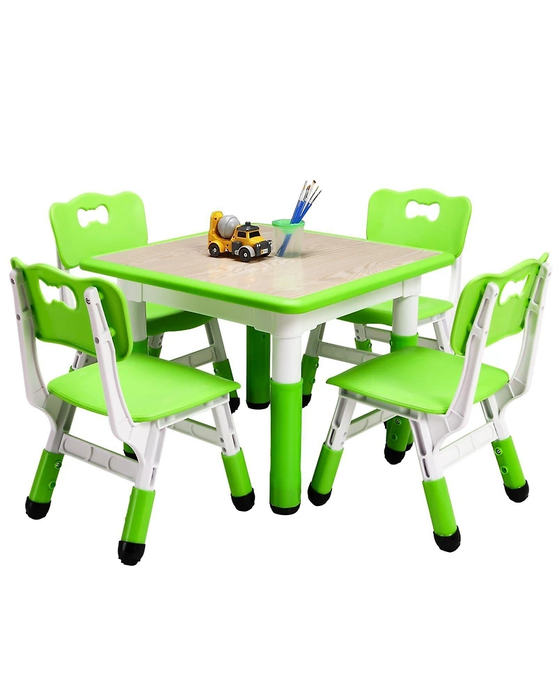 Kids Table and 4 Chairs Set Height Adjustable Toddler Table and Chair Set for Ages 2-10 Activity Table for Toddlers 5-Piece Childrens Table and Chair
