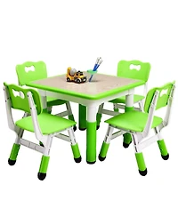 Kids Table and 4 Chairs Set Height Adjustable Toddler Table and Chair Set for Ages 2-10 Activity Table for Toddlers 5-Piece Childrens Table and Chair