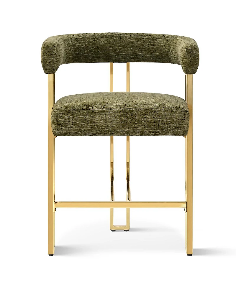 25'' Counter Height Stool with Gold Metal Legs, Chenille Upholstery, Curved Back and Armrest, 1 Unit-Maison Boucle