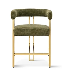 25'' Counter Height Stool with Gold Metal Legs, Chenille Upholstery, Curved Back and Armrest, 1 Unit-Maison Boucle