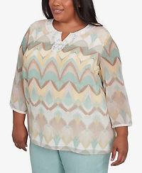 Alfred Dunner Plus Size Kensington Gardens Chevron Textured V-Neck Top