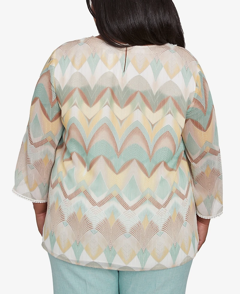 Alfred Dunner Plus Size Kensington Gardens Chevron Textured V-Neck Top