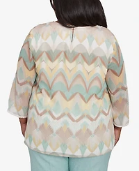 Alfred Dunner Plus Size Kensington Gardens Chevron Textured V-Neck Top