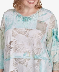 Alfred Dunner Plus Kensington Gardens Patchwork Leaves Textured Top