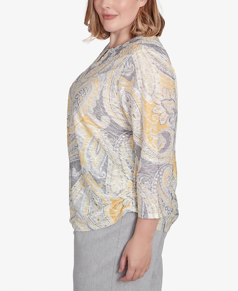 Alfred Dunner Plus Size Dress Code Textured Paisley Beaded Neck Top