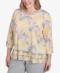Alfred Dunner Plus Dress Code Geometric Medallion Crewneck Top