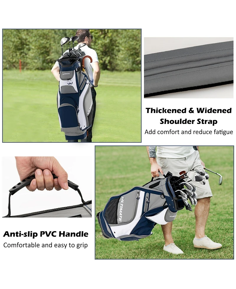10.5 Inch Golf Cart Bag with 14 Way Dividers and 7 Zippered Pockets