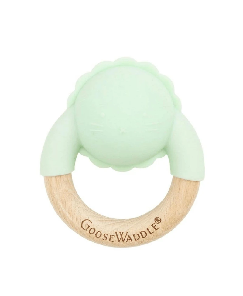 GooseWaddle Wooden & Silicone Rattle Teether Mint Lion