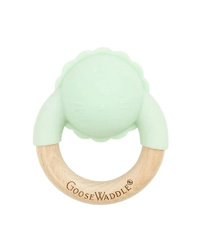GooseWaddle Wooden & Silicone Rattle Teether Mint Lion