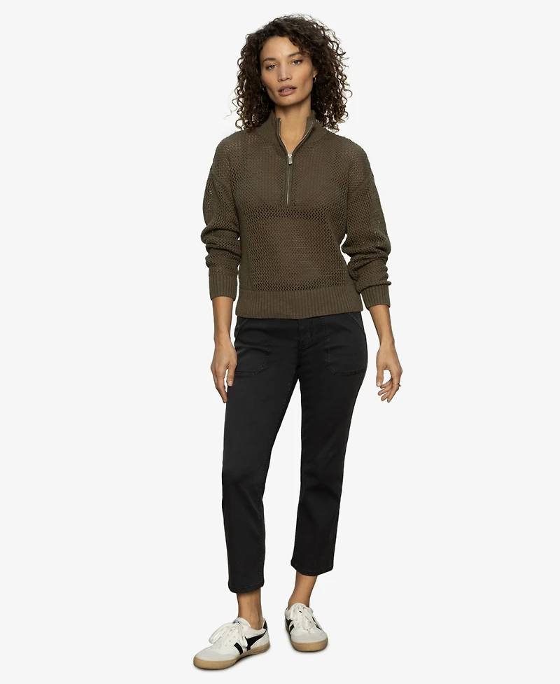 Sanctuary Women's Cotton Half-Zip Open-Knit Sweater