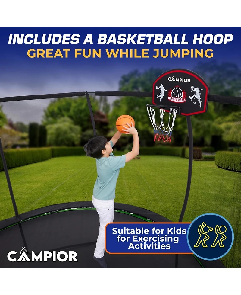 Campior 14ft Pumpkin Trampoline with Basketball Hoop & Inner Enclosure - Safe, Durable,Family Fun - Heavy Duty Galvanized Springs
