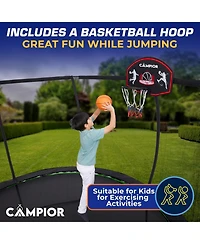 Campior 14ft Pumpkin Trampoline with Basketball Hoop & Inner Enclosure - Safe, Durable,Family Fun - Heavy Duty Galvanized Springs