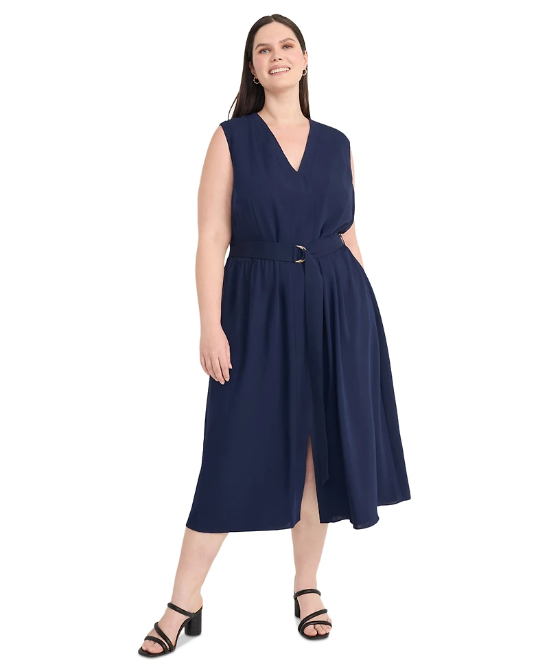 Maggy London Plus Size Belted Sleeveless Fit & Flare Dress