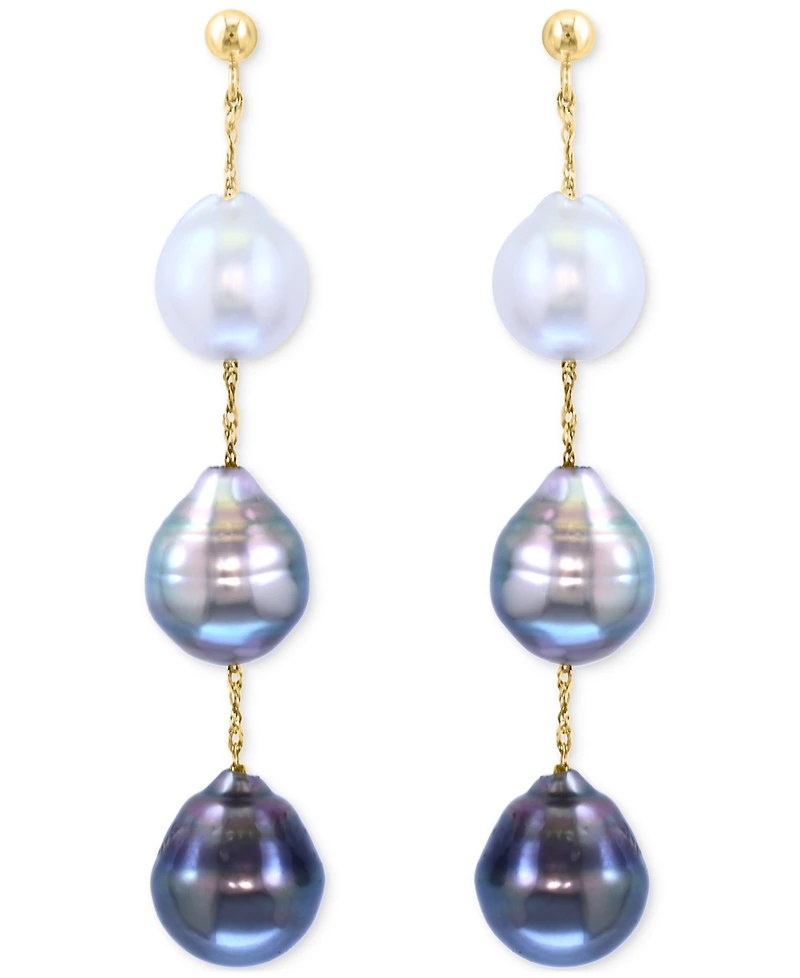 Effy Cultured Black Tahitian Pearl (9mm) & Cultured White South Sea Pearl (8mm) Drop Earrings in 14k Gold
