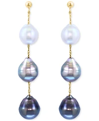Effy Cultured Black Tahitian Pearl (9mm) & Cultured White South Sea Pearl (8mm) Drop Earrings in 14k Gold