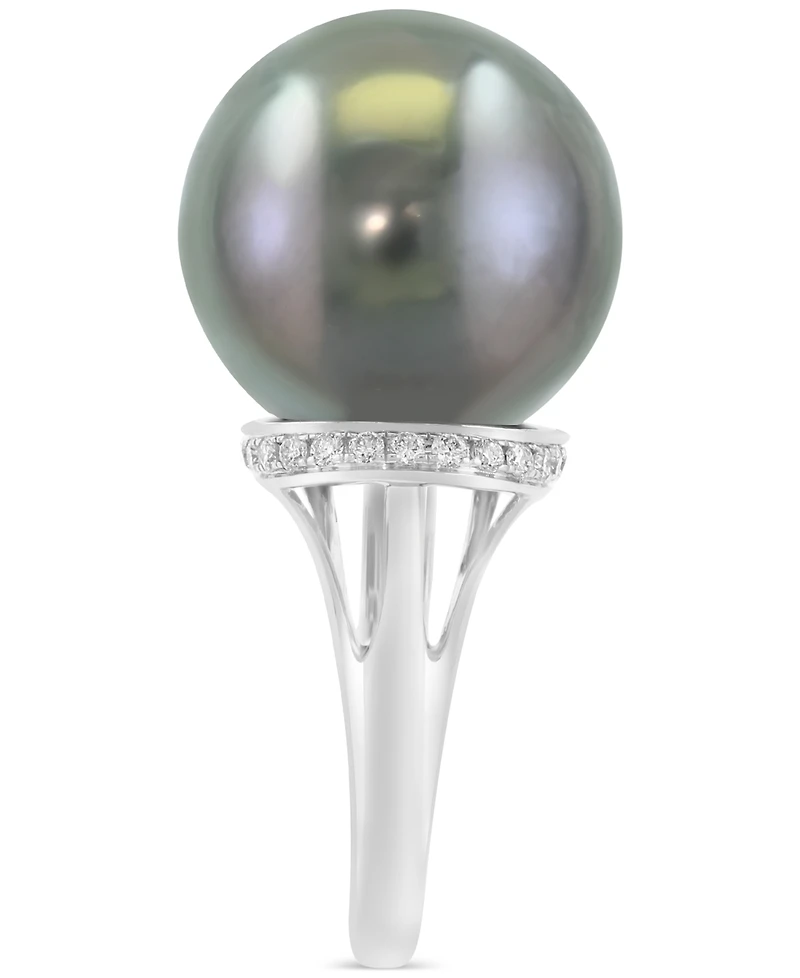 Effy Cultured Black Tahitian Pearl (13mm) & Diamond (1/8 ct. t.w.) Ring in 14k White Gold