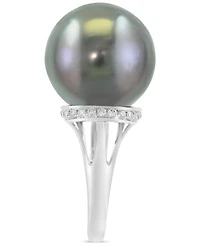 Effy Cultured Black Tahitian Pearl (13mm) & Diamond (1/8 ct. t.w.) Ring in 14k White Gold