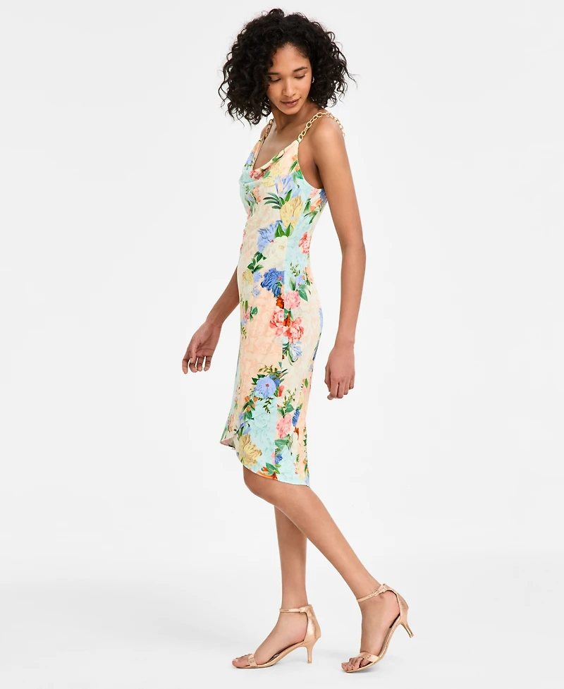 Siena Women's Floral Print Cowl Neck Sleeveless Sheath Dress