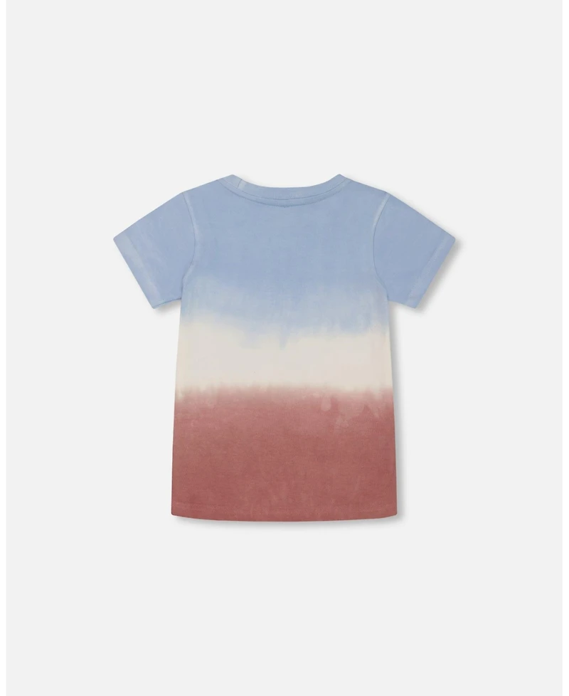 Deux par Toddler Boys Short Sleeve Organic Cotton Graphic Tee Gradient Pale Blue And Dark Old Rose - Toddler|Child