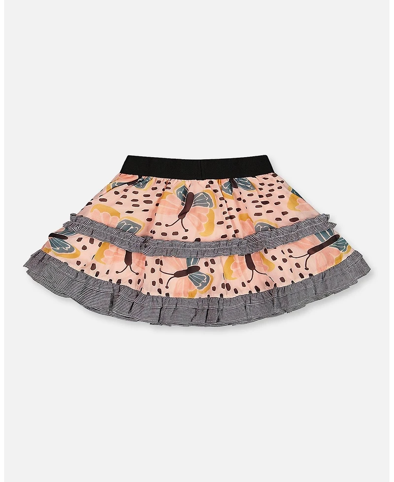 Deux par Deux Toddler Girls Printed Ruffle Skirt Black And Pink Butterflies - Toddler|Child