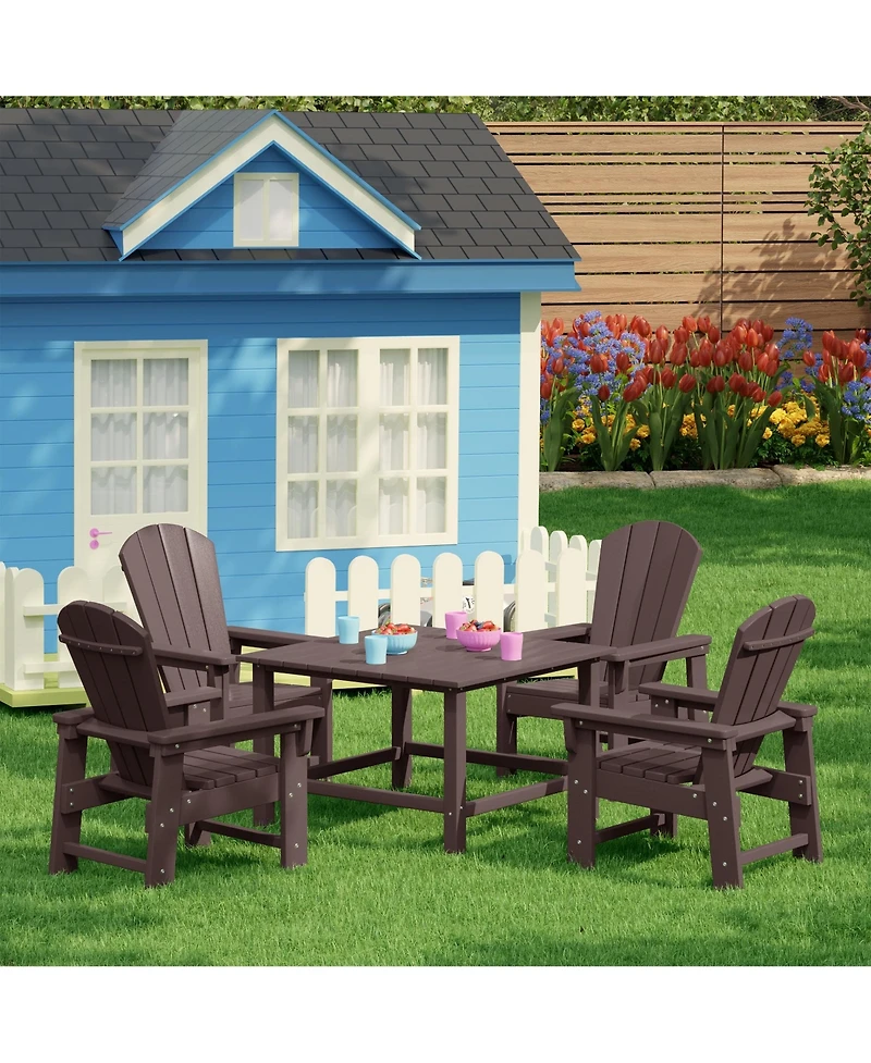 Kids 5-Piece Hdpe Outdoor Square Patio Dining Table and Chairs Set