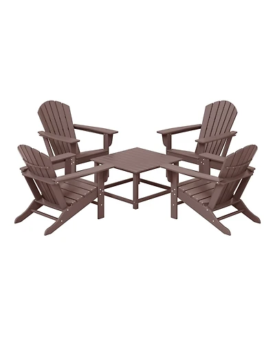 5-Piece Outdoor Patio Hdpe Adirondack Chair With Square Coffee Table Conversation Set
