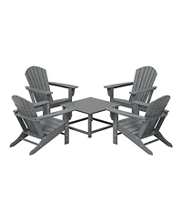 5-Piece Outdoor Patio Hdpe Adirondack Chair With Square Coffee Table Conversation Set