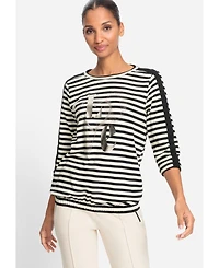 Olsen Women's Stripe and Foil Print Jersey Top
