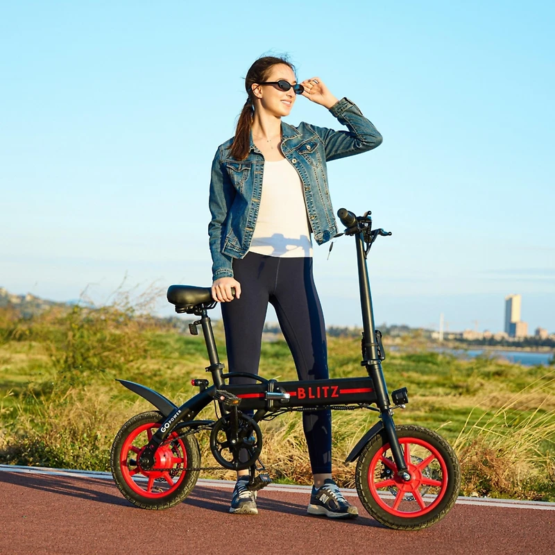 GoPowerBike GoBlitz Electric Bike | Lightweight Compact Design Folding Adult Mini E-Bike Dual Disc Brakes Throttle and Pedal Assist 350W Motor